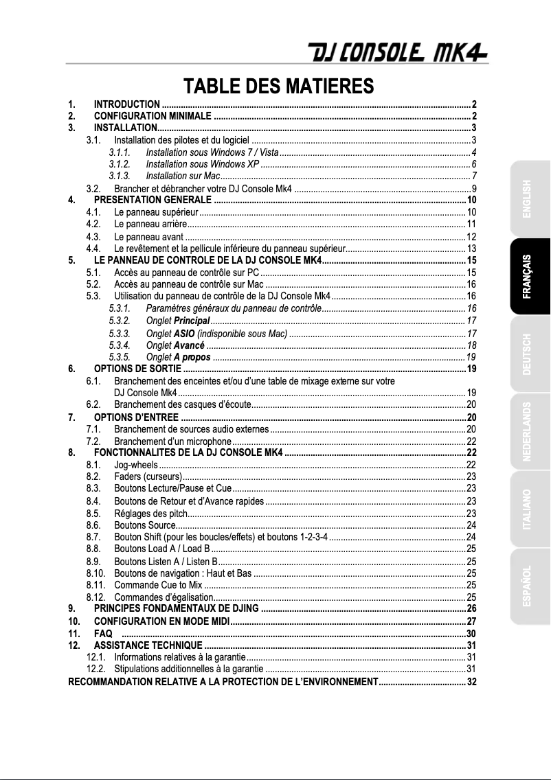 Page 1 de la notice Manuel utilisateur Hercules DJ Console MK4