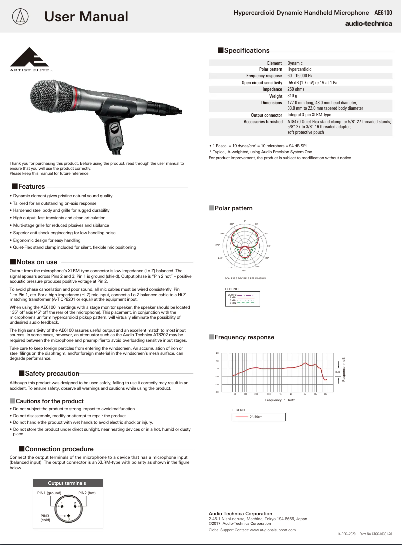 Page n°1 - Manuel utilisateur Audio-Technica AE6100