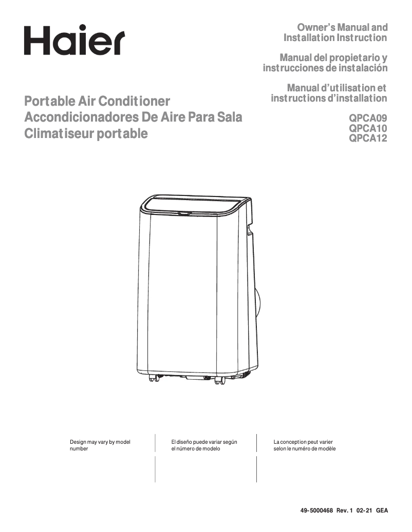 Page 1 de la notice Manuel d'utilisation et d'entretien Haier QPCA12