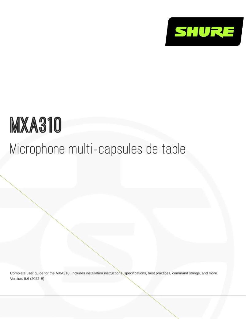Page 1 de la notice Manuel utilisateur Shure MXA310