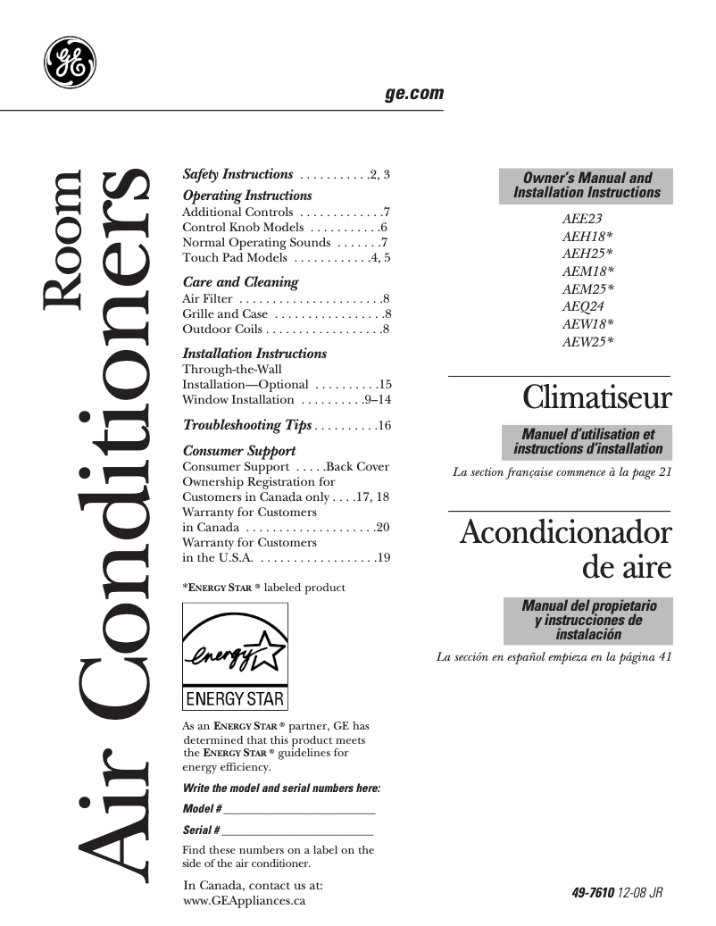 Page 1 de la notice Guide d'installation GE AEM14AM
