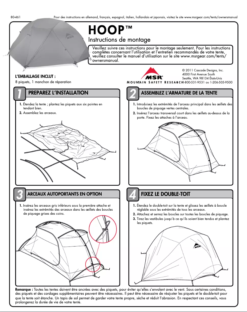 Page 1 de la notice Manuel utilisateur MSR Hoop