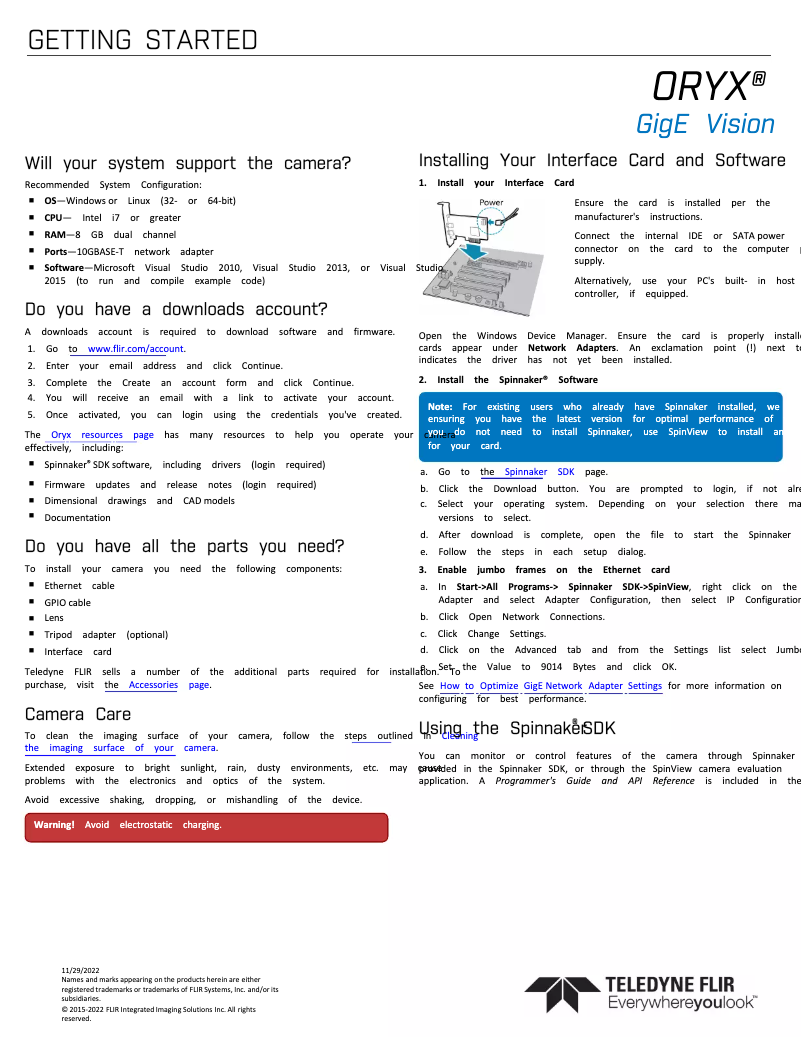 Page 1 de la notice Manuel utilisateur FLIR Oryx