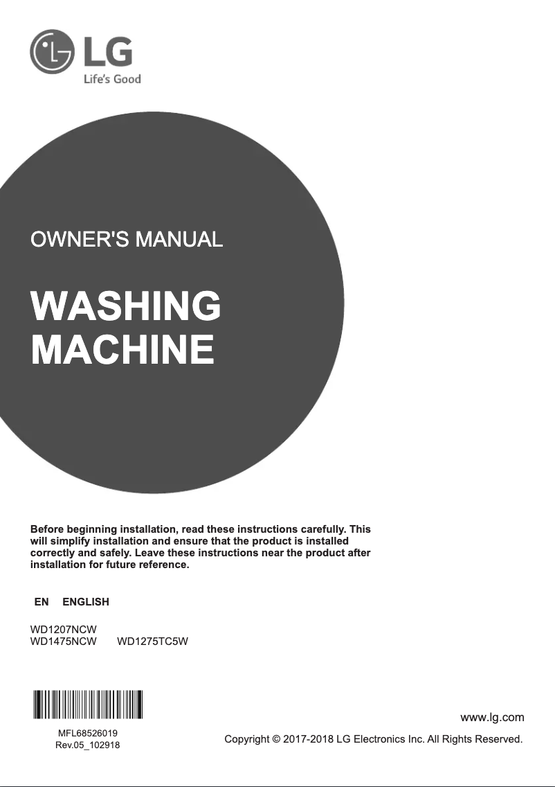 Page 1 de la notice Manuel utilisateur LG WD1475NCW