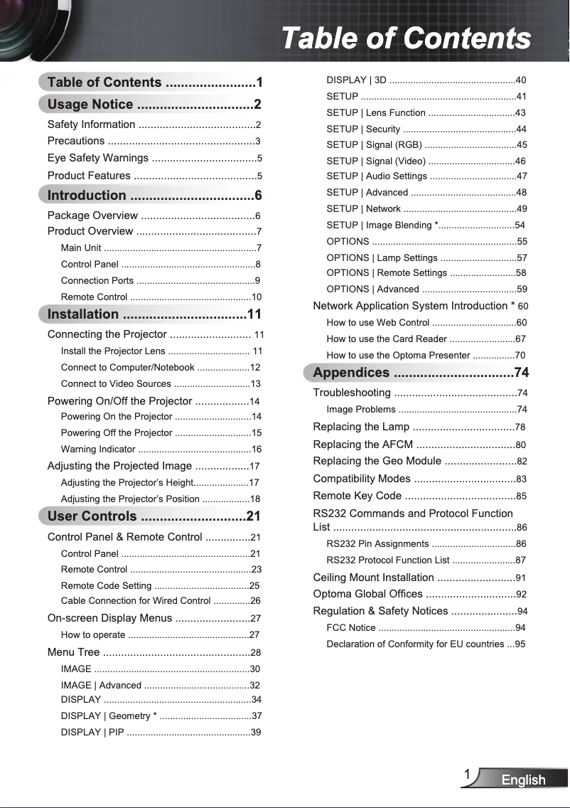 Page 1 de la notice Manuel utilisateur Optoma EW865