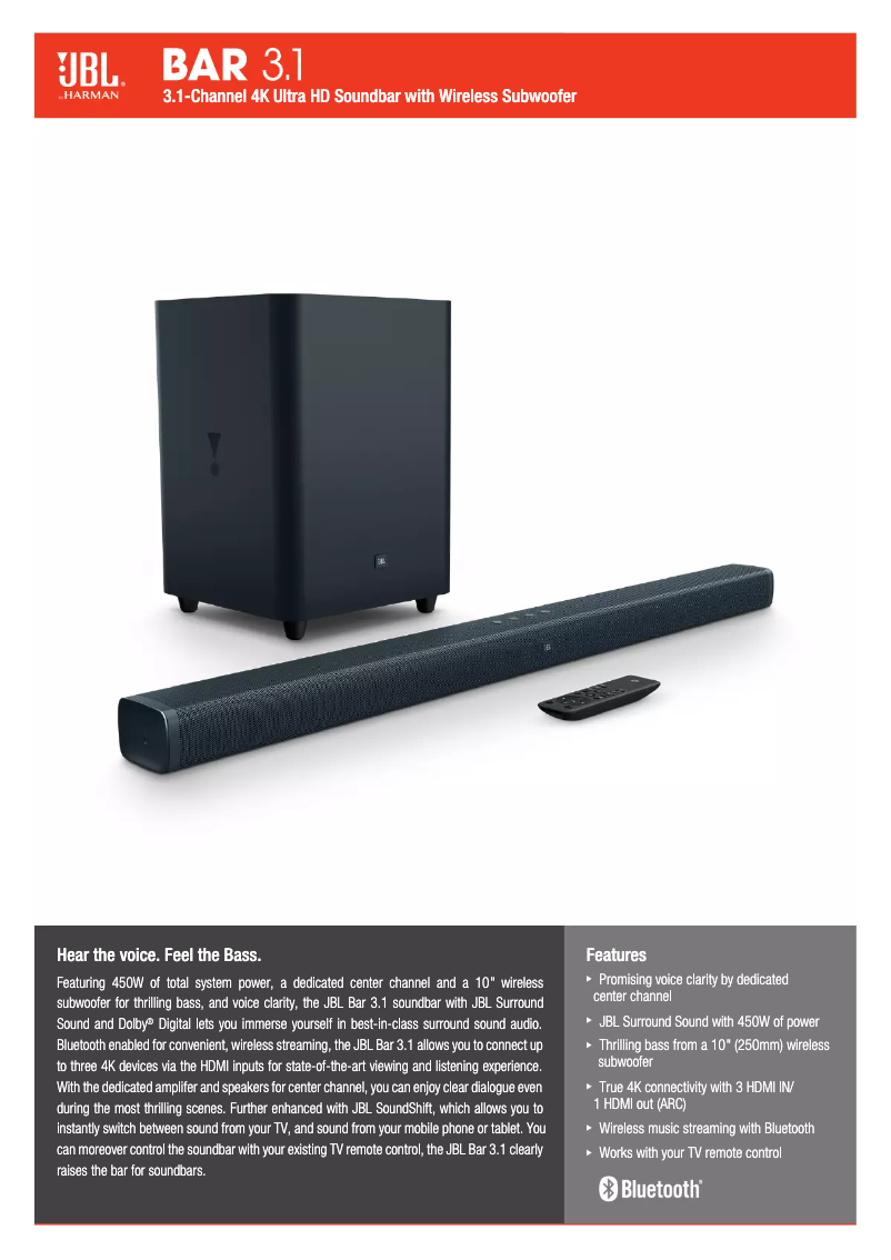 Page 1 de la notice Fiche technique JBL Bar 3.1