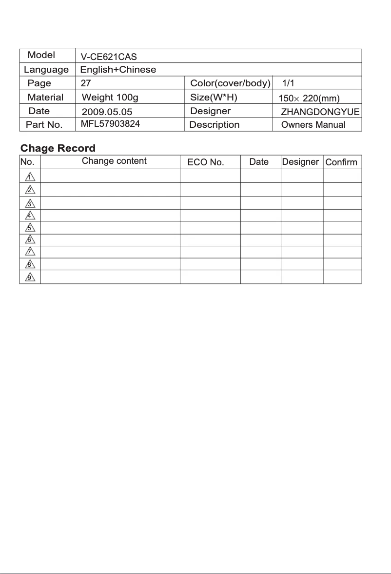Page n°1 - Manuel utilisateur LG V-CE621CAS