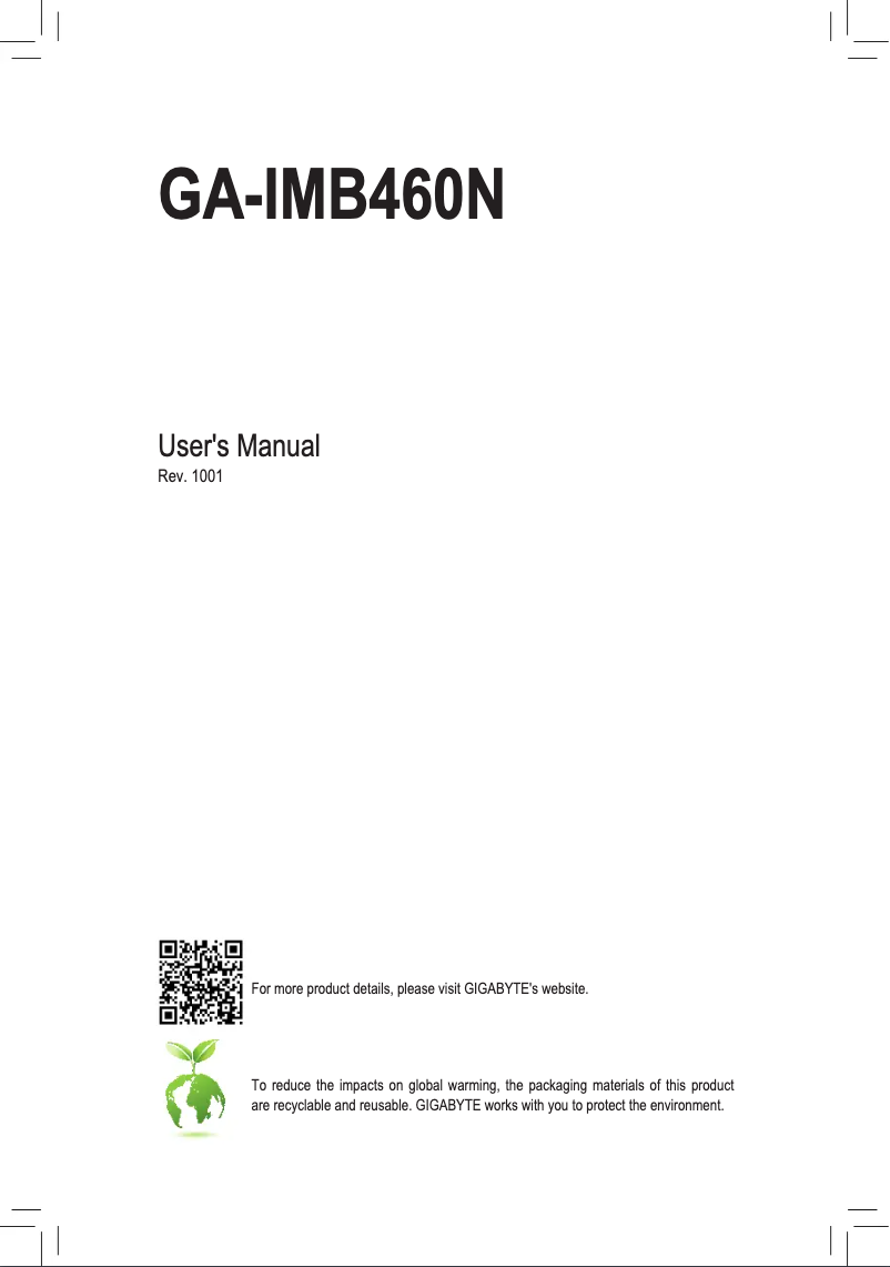 Page 1 de la notice Manuel utilisateur Gigabyte GA-IMB460N
