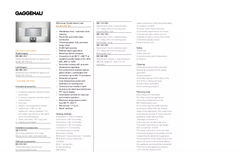 Page 1 de la notice Fiche technique Gaggenau BS485611