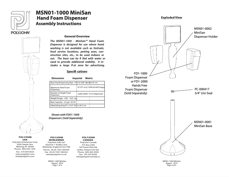 Page n°1 - Manuel utilisateur PolyJohn MSN01-1000GG