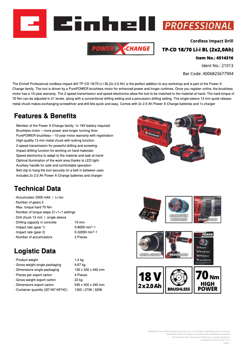 Image de la première page du manuel de l'appareil TP-CD 18/70 Li-i BL