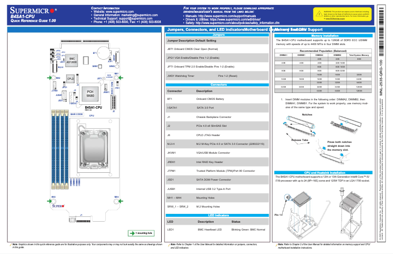 Page n°1 - Guide de démarrage rapide Supermicro B4SA1-CPU