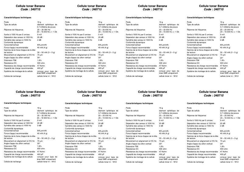 Page 1 de la notice Manuel utilisateur Tonar Banana 340715