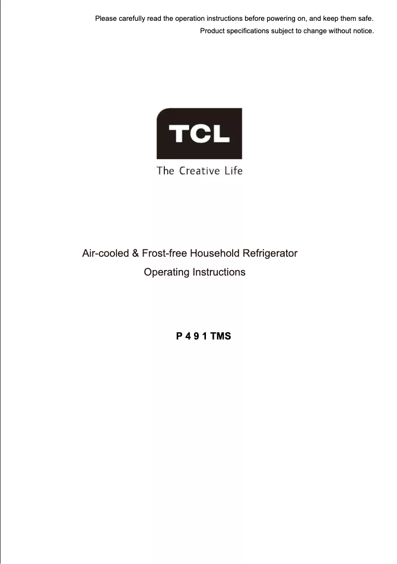 Page n°1 - Manuel utilisateur TCL P491TMS