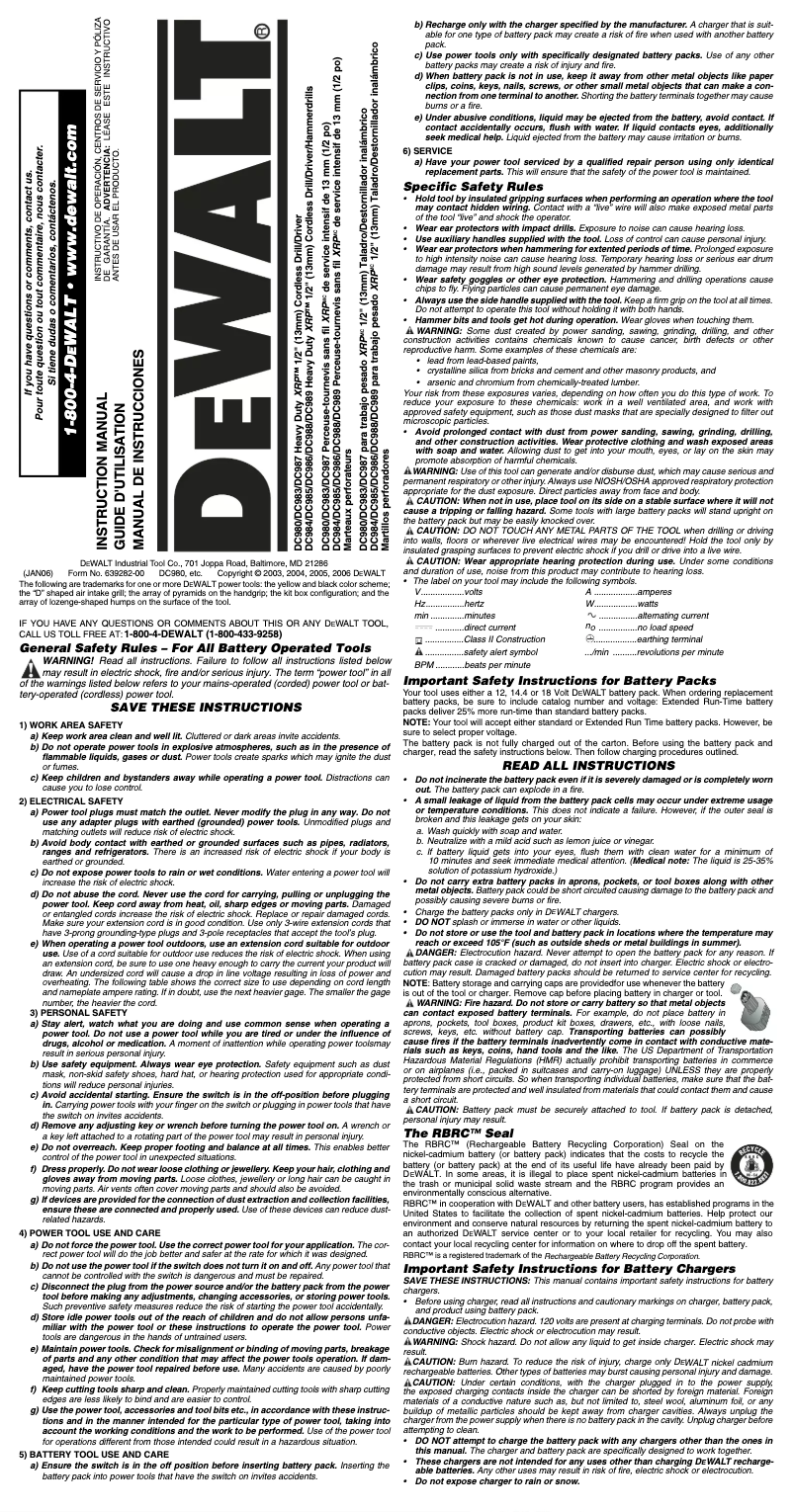 Page 1 de la notice Manuel utilisateur DeWalt DC983