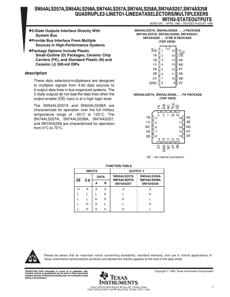 Page 1 de la notice Manuel utilisateur Texas Instruments SN74ALS257AN