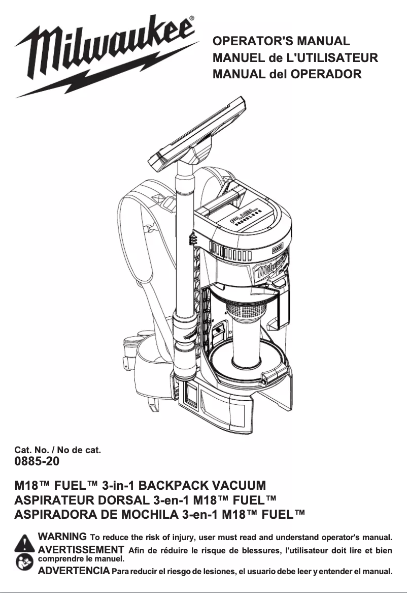 Page 1 de la notice Manuel utilisateur Milwaukee 0885-20