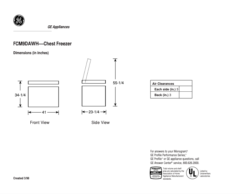 Page n°1 - Fiche technique GE FCM9DAWH