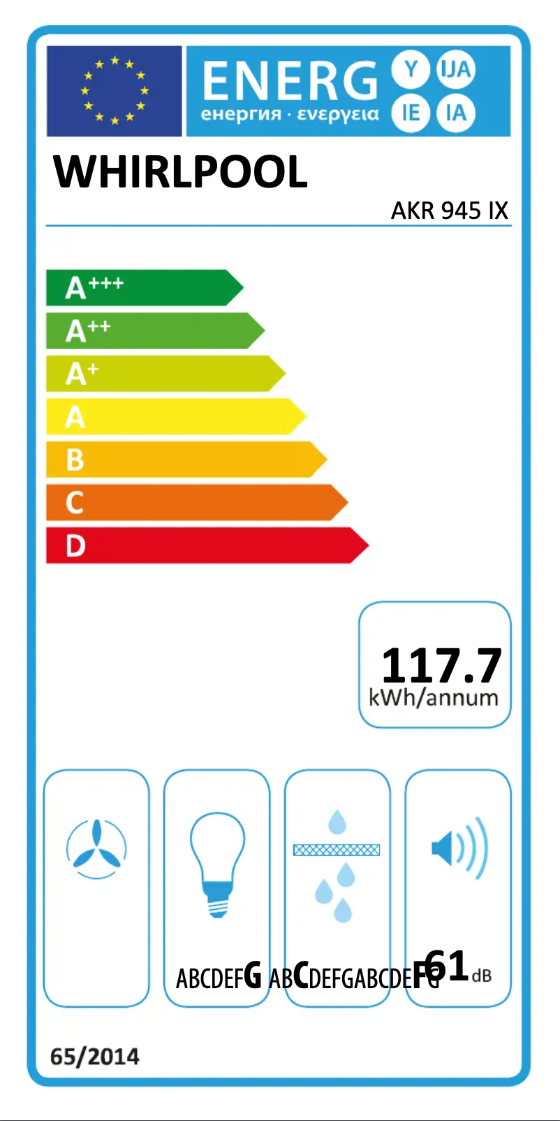 Page 1 de la notice Label énergétique Whirlpool AKR 945 IX