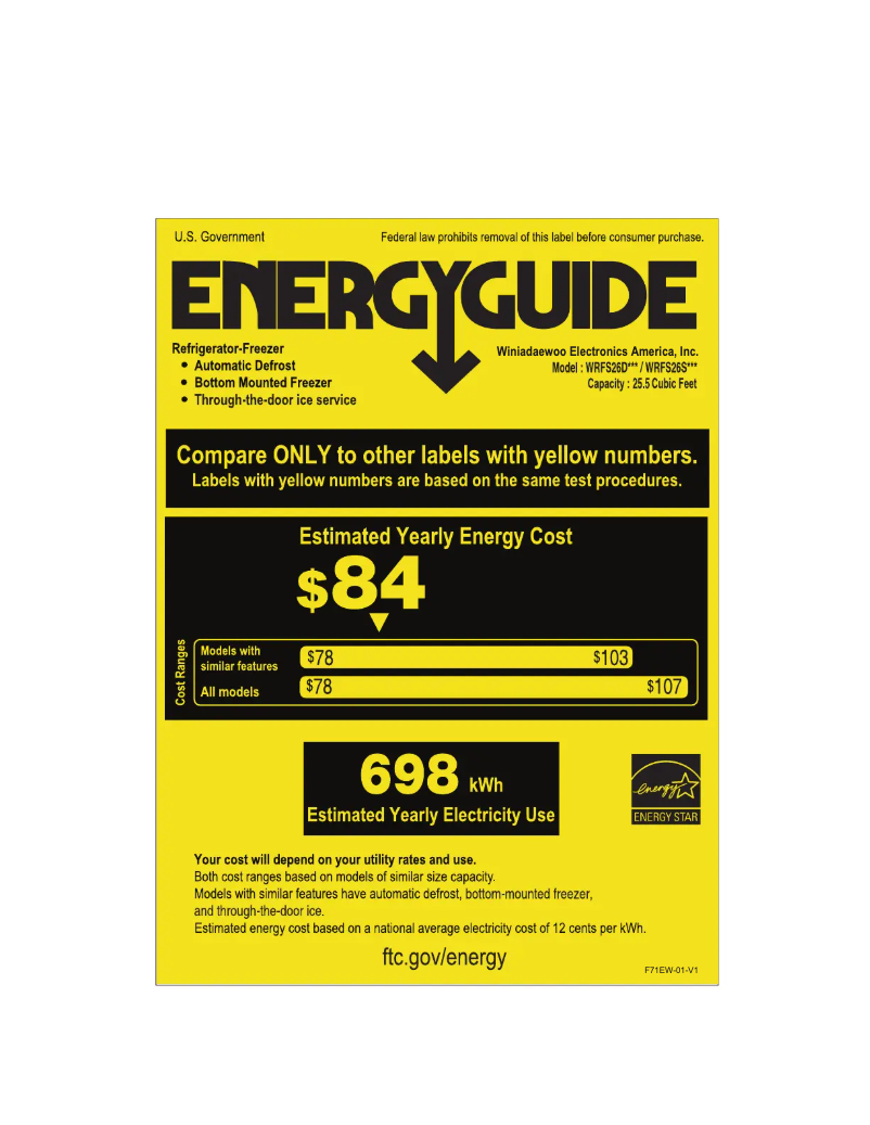 Página 1 del manual Etiqueta energética Winia WRFS26DTJE