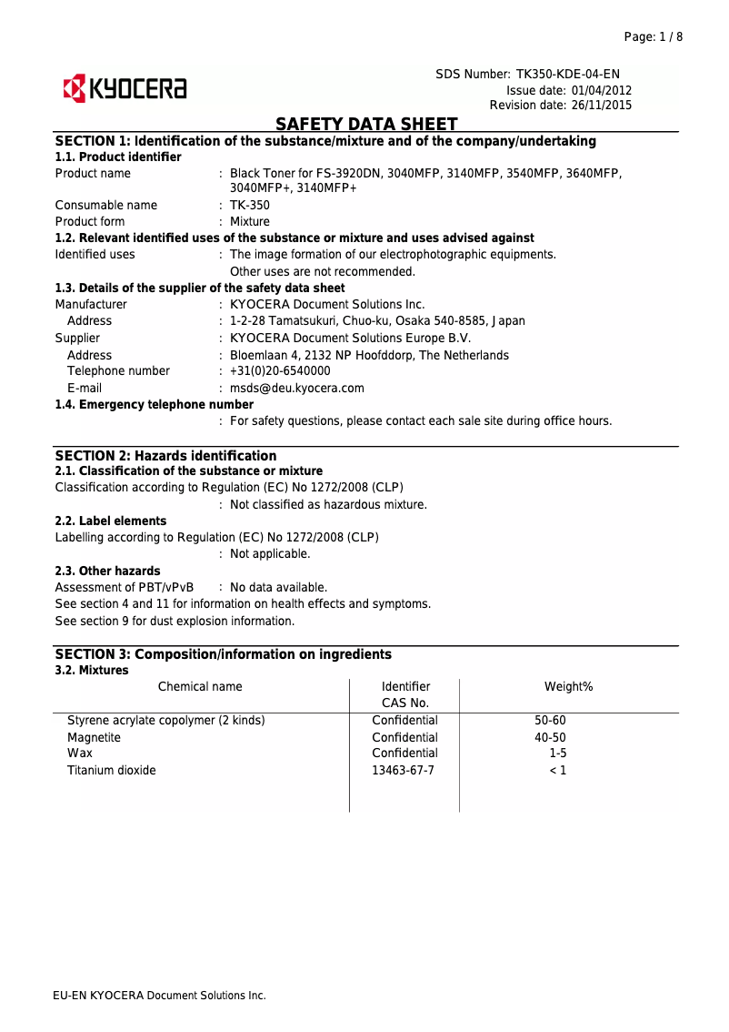 Page 1 de la notice Instructions de sécurité Kyocera FS-3920DN