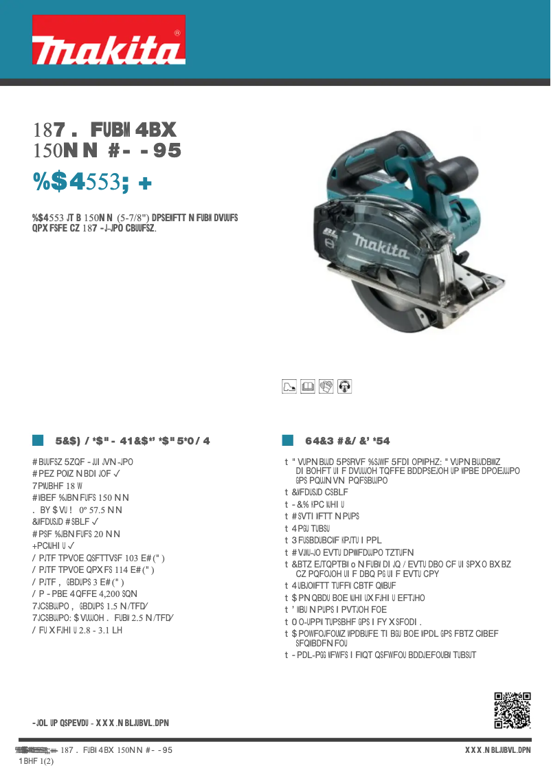 Page 1 de la notice Fiche technique Makita DCS553ZJ