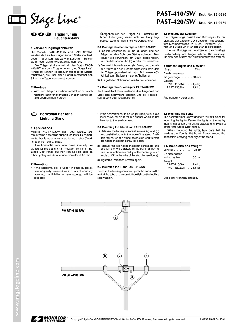 Page 1 de la notice Manuel utilisateur Monacor PAST-410/SW