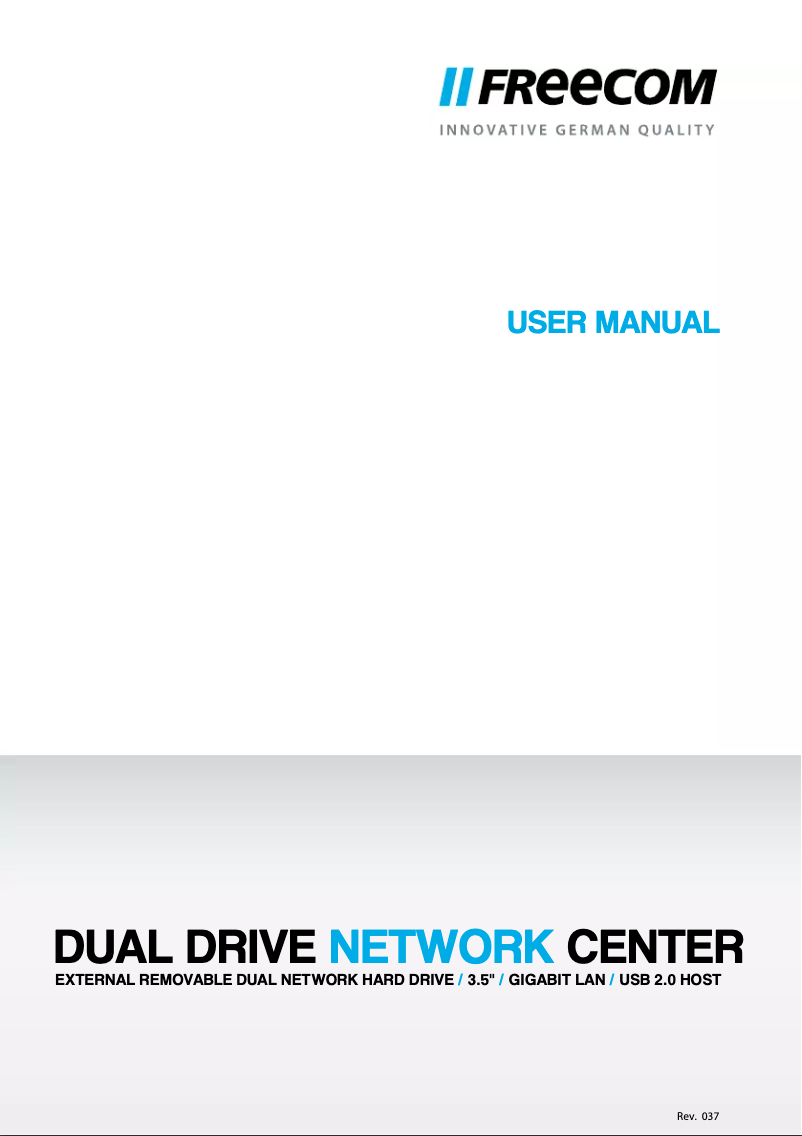 Image de la première page du manuel de l'appareil DualDrive Network Center