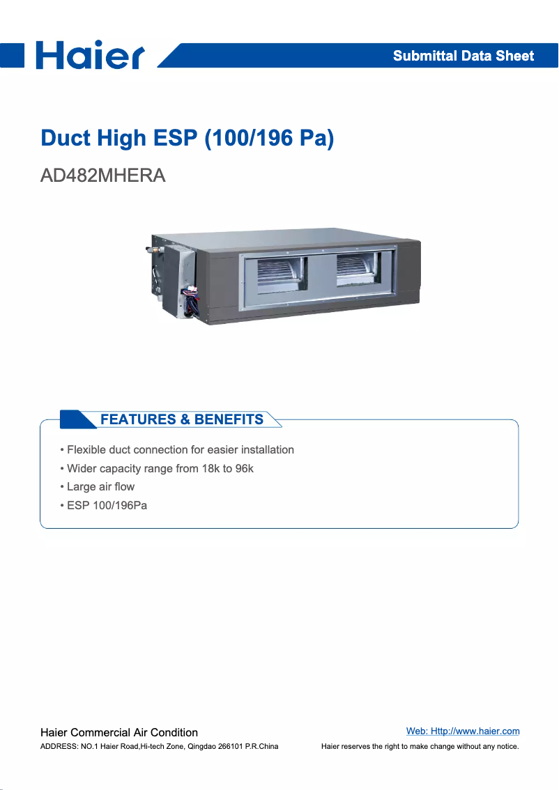 Page 1 de la notice Manuel utilisateur Haier AD482MHERA