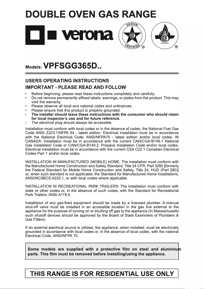 Page 1 de la notice Instructions / montage Verona VERAHO210