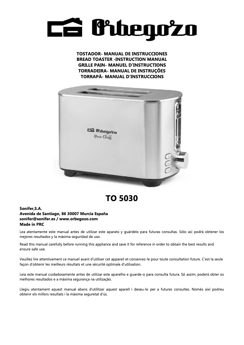 Page n°1 - Manuel utilisateur Orbegozo TO 5030