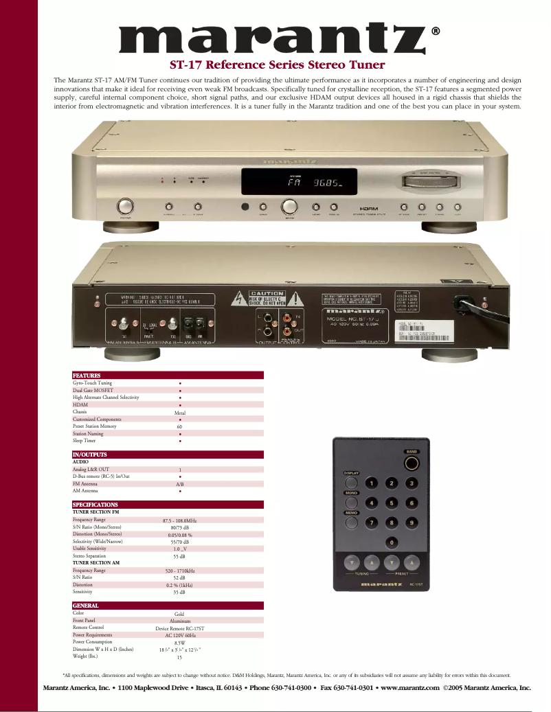 Page n°1 - Fiche technique Marantz ST-17