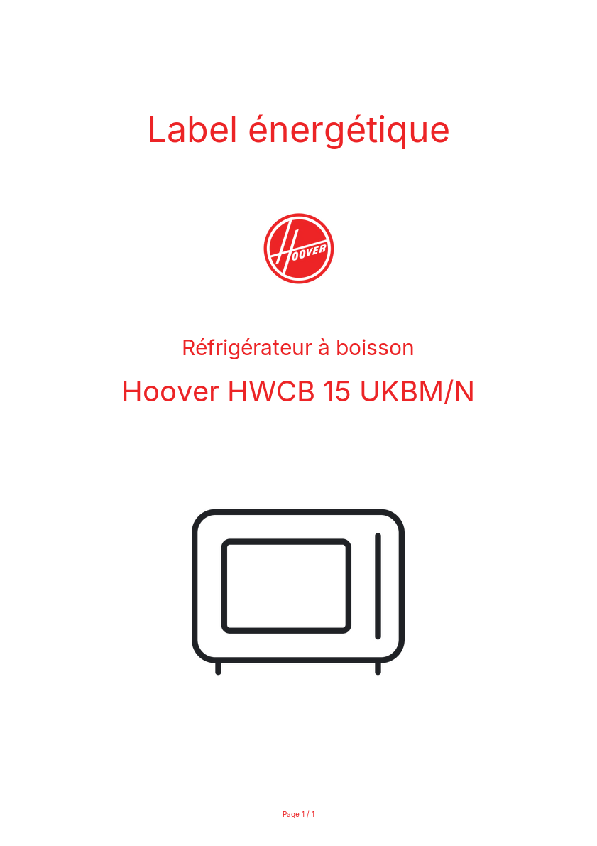 Page n°1 - Label énergétique Hoover HWCB 15 UKBM/N