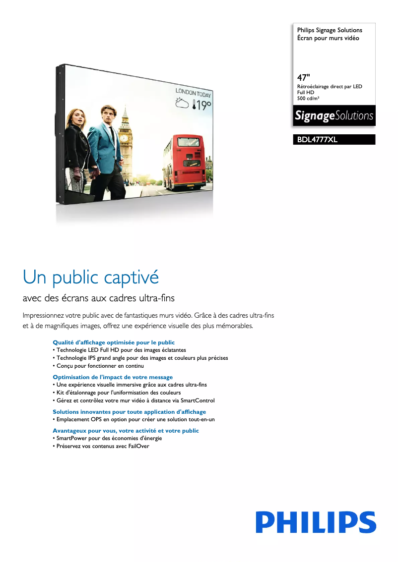 Image de la première page du manuel de l'appareil Signage Solutions BDL4777XL