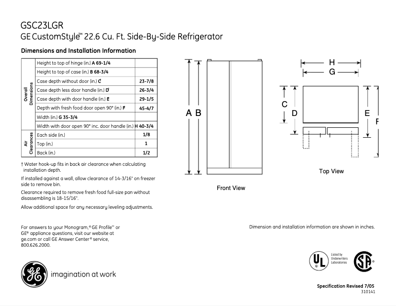 Image de la première page du manuel de l'appareil CustomStyle GSC23LGRWW