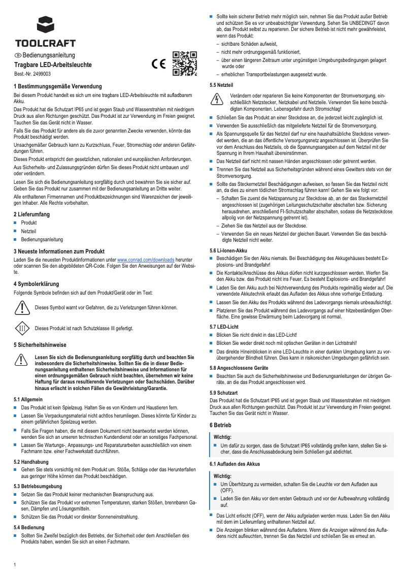 Page 1 de la notice Manuel utilisateur Toolcraft WL2100