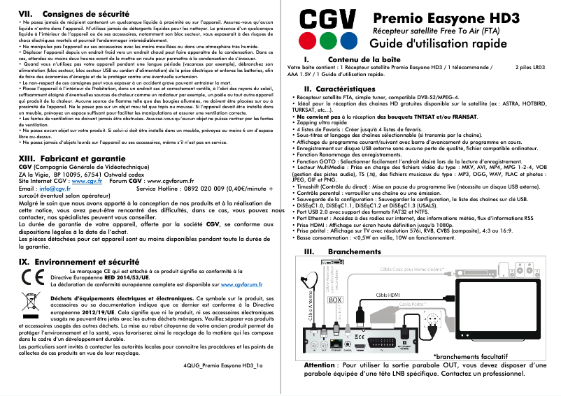 Page n°1 - Manuel utilisateur CGV Premio Easyone HD3