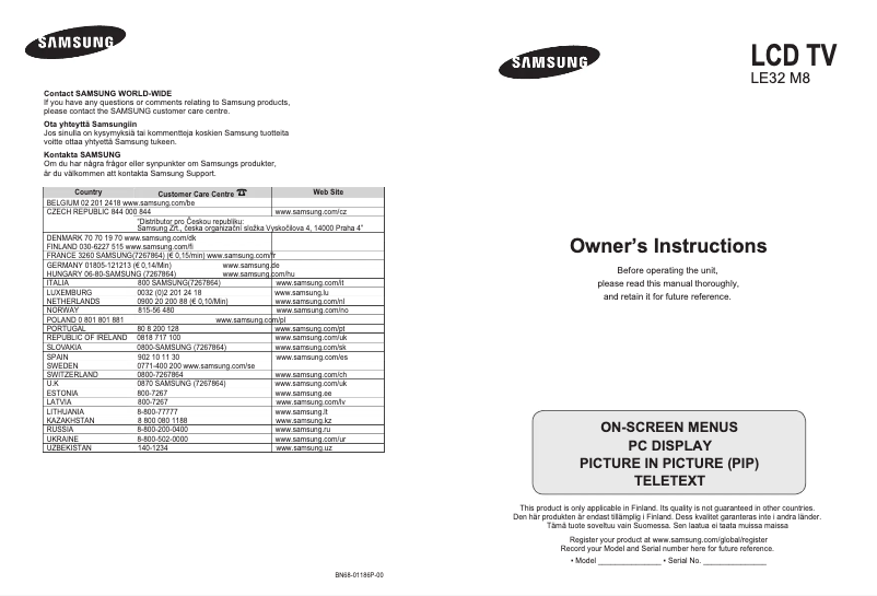 Page n°1 - Manuel utilisateur Samsung LE37M86BC
