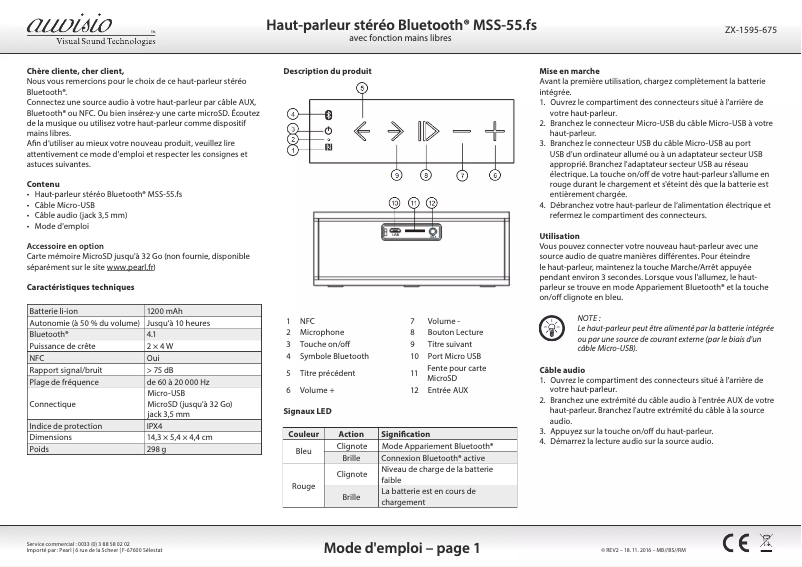Image de la première page du manuel de l'appareil MSS-55.fs