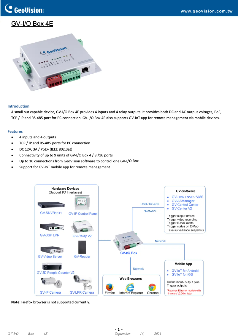 Image de la première page du manuel de l'appareil GV-I/O Box 4E