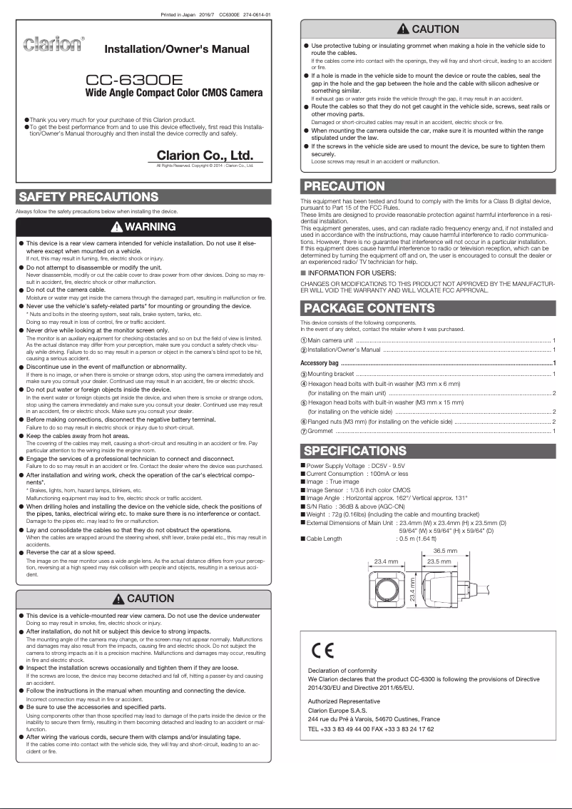 Image de la première page du manuel de l'appareil CC6300E