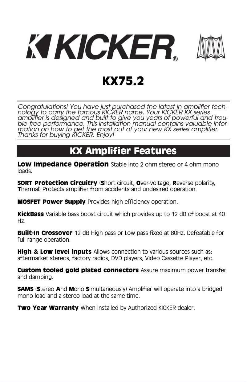 Image de la première page du manuel de l'appareil KX75.2