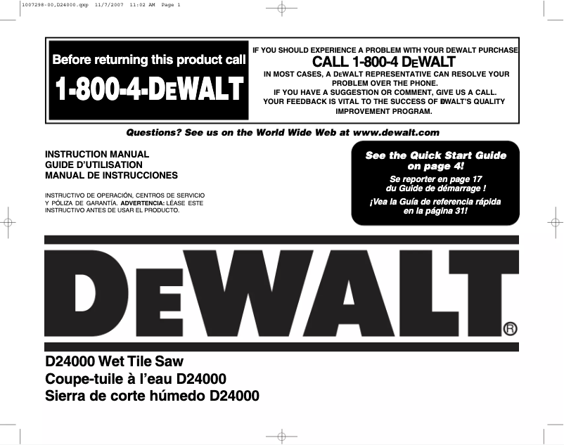 Page 1 de la notice Manuel utilisateur DeWalt D24000