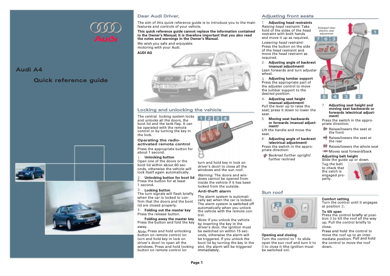 Page 1 de la notice Manuel utilisateur Audi A4 (2002)