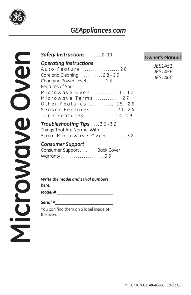 Page n°1 - Mode d'emploi GE JES1460DSWW