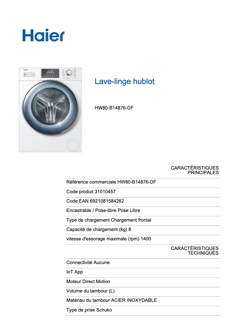 Image de la première page du manuel de l'appareil HW80-B14876
