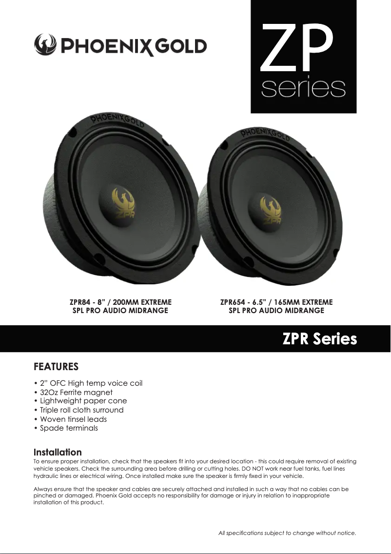 Page n°1 - Manuel utilisateur Phoenix Gold ZPR654