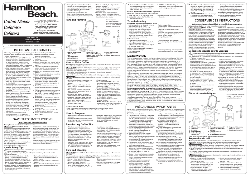 Page 1 de la notice Manuel utilisateur Hamilton Beach 46292
