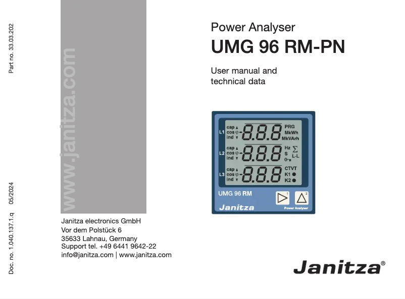 Page 1 de la notice Manuel utilisateur Janitza UMG 96RM-PN