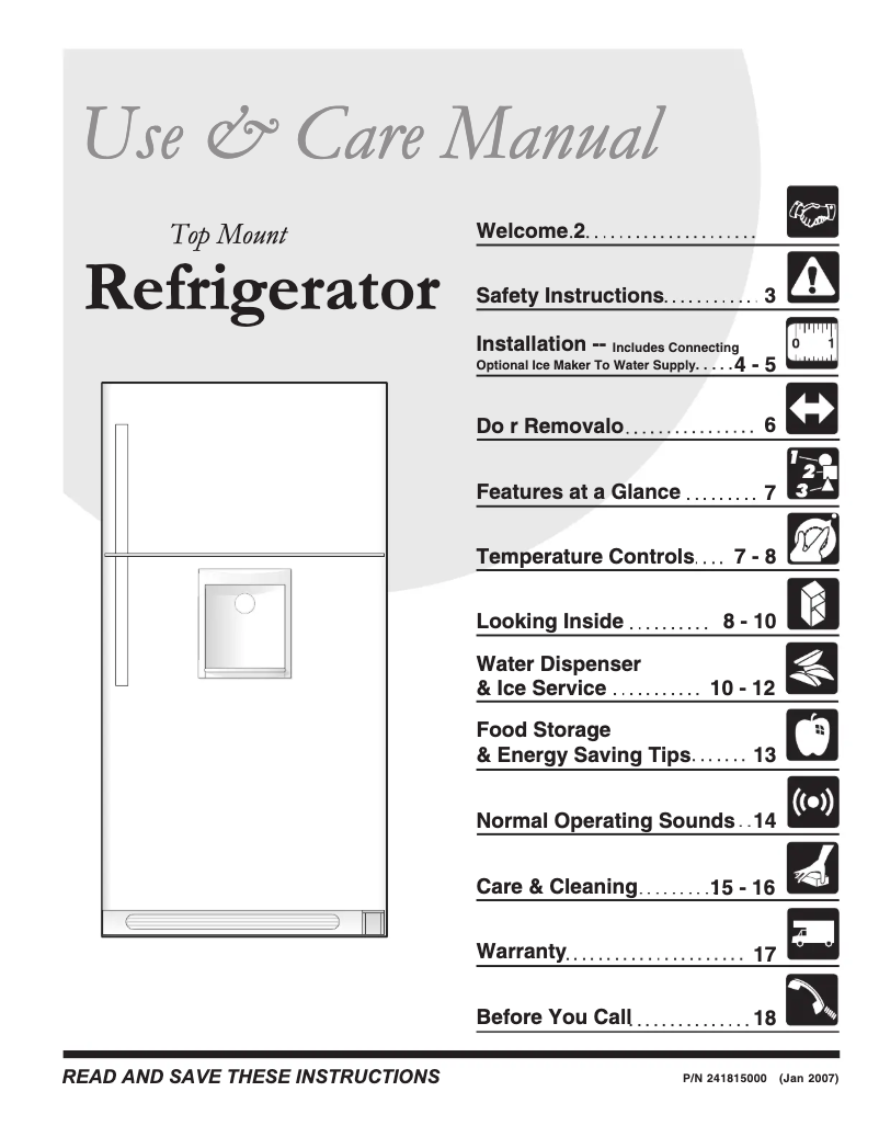 Page n°1 - Manuel utilisateur Frigidaire GLHT188WHW